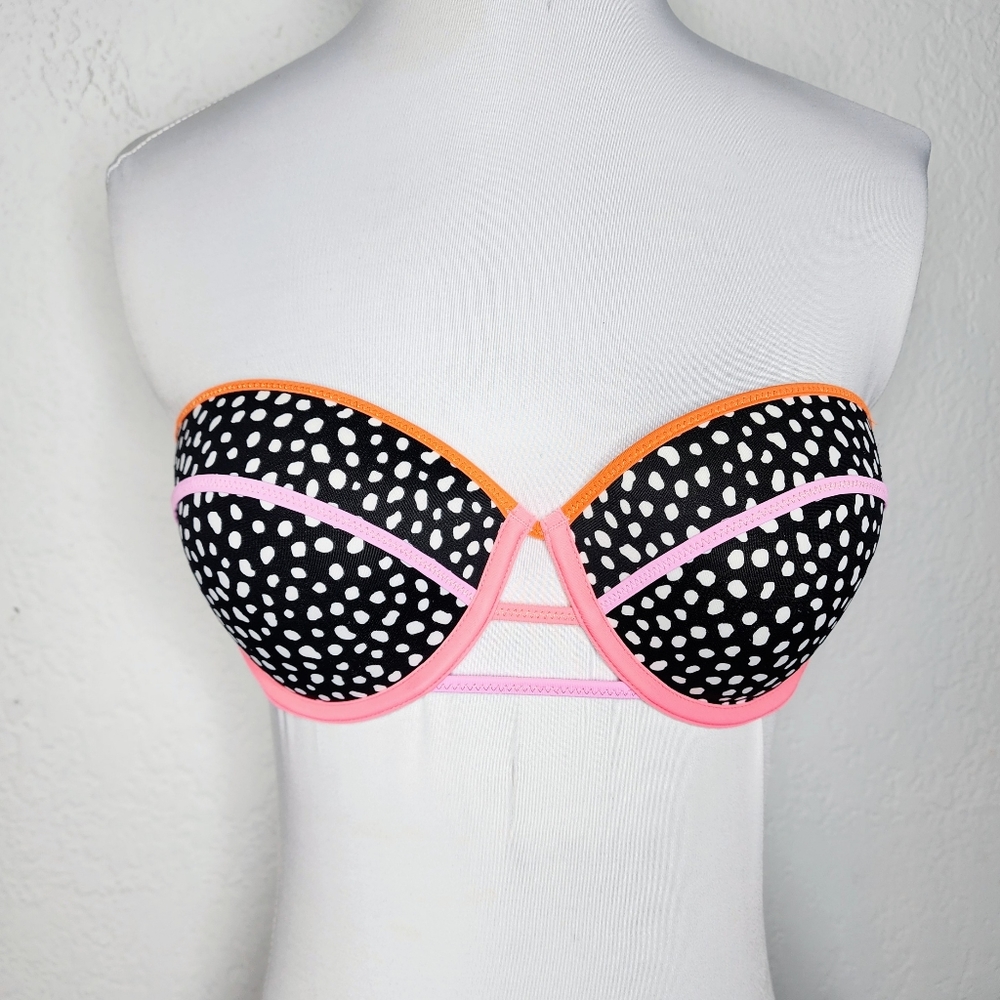 Victoria's Secret The Flirt Strapless Bandeau Bikini Top Sz 34D Black Neon Swim